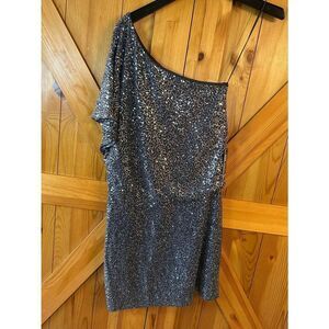 Express Womens Lined One Shoulder Sequined Silver Dress Size Medium NWT (5066)